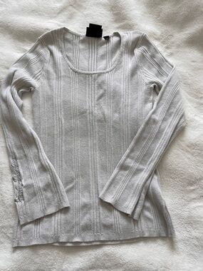 Harley-Davidson Silver-Threaded Ribbed Scoop Neck Top - Cream